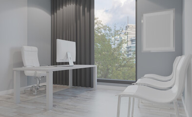 Modern meeting room. 3D rendering.. Mockup.   Empty paintings