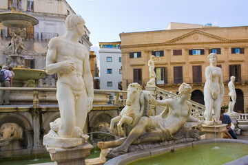 Fragment of Pretoria Fountain at Piazza Pretoria in Palermo, Sicily, Italy