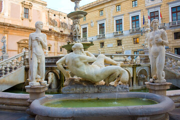 ragment of Pretoria Fountain at Piazza Pretoria in Palermo, Sicily, Italy	