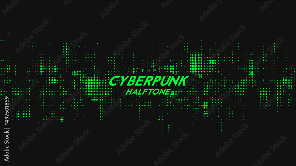 Aufkleber abstract vector green cyberpunk halftone sound wave. scrathed dotted texture element.