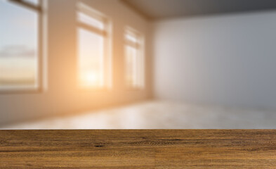 Fototapeta premium Open space office interior with like conference room. Mockup. 3D. Background with empty table. Flooring.