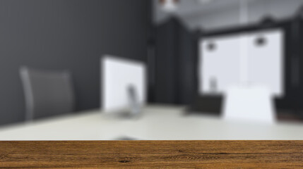 Open space office interior with like conference room. Mockup. 3D. Background with empty table. Flooring.