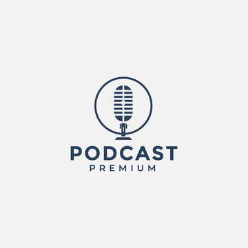 microphone podcast logo design vector graphic icon symbol illustration