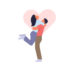 Couple of lovers hugging simple flat vector character illustration.