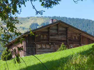 Shot of wooden house against forest hill © Bertrand Louis/Wirestock Creators