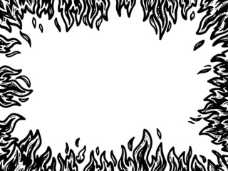 Background, tongue of fire around the edges. Fire frame. Line art sketch picture. Hand drawn. © toricheks