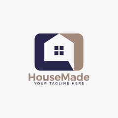 Home real estate logo design that forms cube. Flat style house sign with simple, sleek, and elegant style