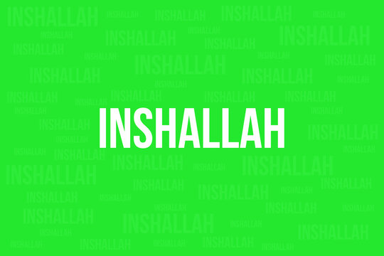 Inshallah typography text vector design on easter texts background. Lite green background with white typography. 