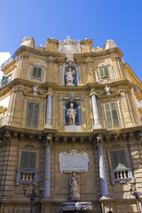 Fototapeta na wymiar Palazzo Di Rudin at baroque square Quattro Canti (Piazza Vigliena) in Palermo, Sicily, Italy