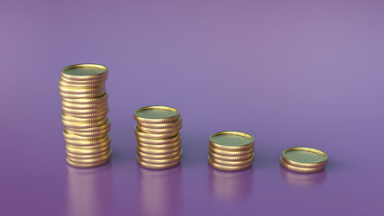 Golden coin stacks, decline tendency concept, 3D illustration