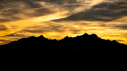 Mountain silhouette at night/sundawn