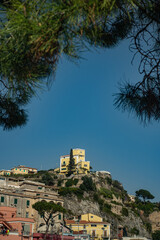 Low houses on the slope of the mountain. Travels in the Mediterranean. Historic places in Europe. Vietri sul Mare
