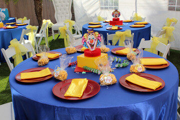 Table Setup For Circus Theme Baby Shower Celebration. Party Rental items.
