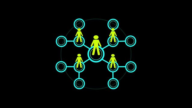 Connected people network animation. Several people connecting to the network and transferring data and information. Concept of social networks, people connection, global connection