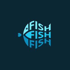 Fish text within fish silhouette. Marine typography vector design for t-shirt, print.