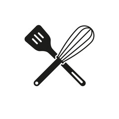 Cooking spatula and whisk. Kitchen accessories. Simple vector illustration on a white background