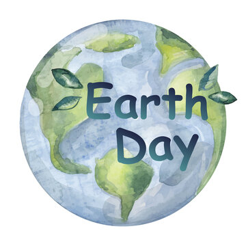 Earth Day. 22 April. Vector watercolor planet earth with text