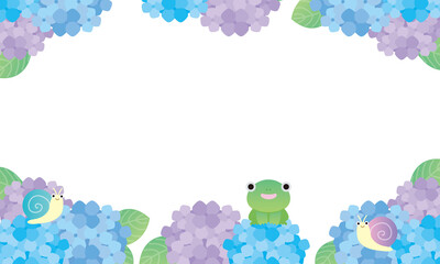 2022-161あじさいと梅雨の生き物フレーム