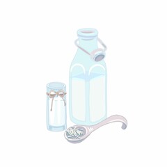 rice milk rice milk in a bottle and glass, rice, spoon