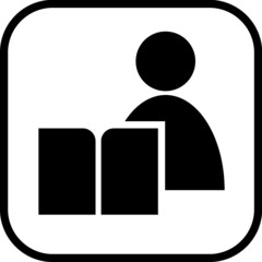 Library. Man with book. Person reading vector icon