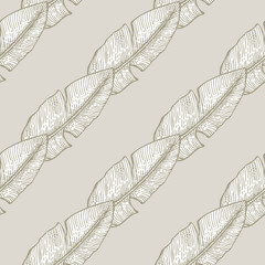 Banana leaf seamless pattern.Vintage tropical branch in engraving style.