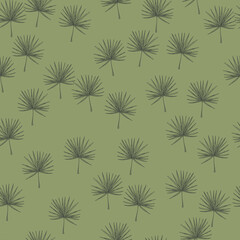 Fan palm leaves seamless pattern.Vintage tropical branch in engraving style.