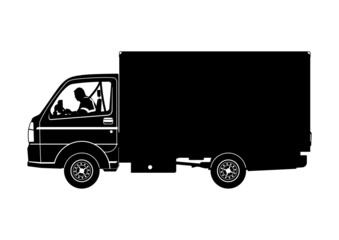 Silhouette of light commercial vehicle with driver. Side view. Vector.