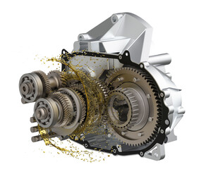 the mechanism of the manual gearbox with oil for gears