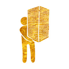 Hand drawn gold foil texture Man holding pile of papers icon vector illustration