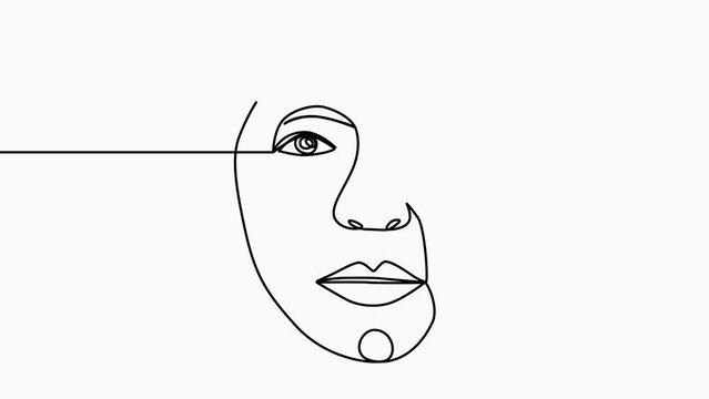 Continuous line drawing of Portrait of a Beautiful Woman's face. Beauty face with flowers line drawing art. Abstract minimal portrait continuous line. Woman with flower