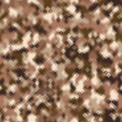Seamless pattern brown pixel digital camouflage desert sand background