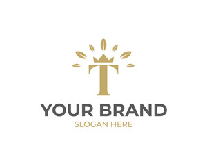 Initial letter T with leaf logo vector concept element, letter T logo with organic leaf