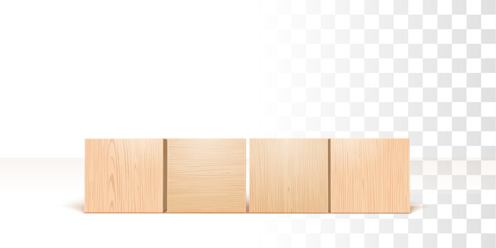 Wooden Blocks 3d Realistic Vector Illustration. Front Perspective View. Business, Creative or Idea Template. Isolated on Transparent Background