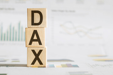 German Stock Index DAX text on wooden cubes