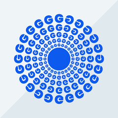 G letter patterns conceptual mandala vector illustration. G text textures mandala design. Blue concept simple mandala vector design. 