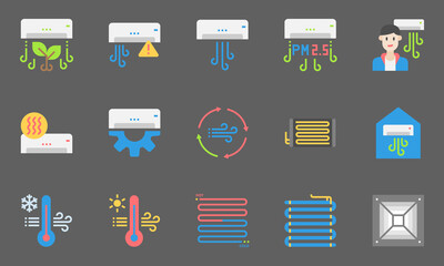 HVAC systems icons vector , air conditioning, indoor air quality,