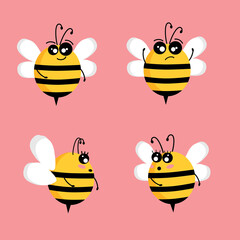 bee set character in flat style design 