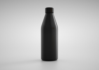 Black-matte, empty stainless thermo water bottle close-up on white background. 3D rendering