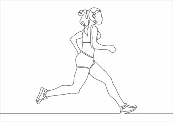 Fototapeta na wymiar Continuous line drawing. Sport running woman on white background. Vector illustration