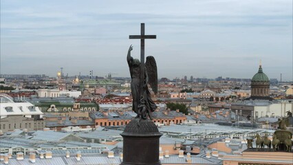 Closeup view of Alexander Column angel. Palace square Saint-Petersburg 