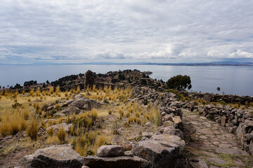 Fototapeta na wymiar Taquile Island landscape - Border of Peru and Bolivia