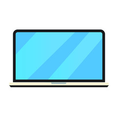 vector illustration of laptop with blue screen, open dialog. Distance learning. Remote work.	
