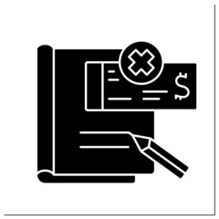 Petition glyph icon. Formal letter to court asking person or company to be declared bankrupt. Official document. Bankruptcy concept. Filled flat sign. Isolated silhouette vector illustration