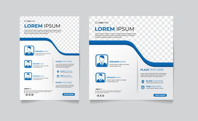 Online Business Conference set webinar template. Customizable for live stream invitations, online classes, e-learning, live training sessions, social media post banners and advertising brochures