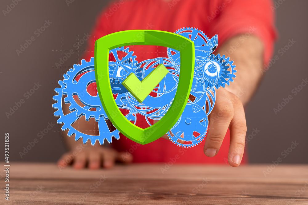 Poster set of green gears and cogs on black background