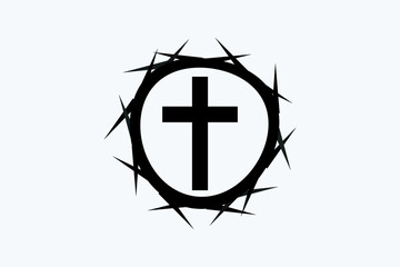 Crown of thorns and the cross symbol vector illustration. Cross sign in Crown of thorns at Easter.  Christian conceptual vector symbol illustration.