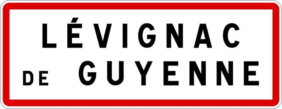 Panneau entr&eacute;e ville agglom&eacute;ration L&eacute;vignac-de-Guyenne / Town entrance sign L&eacute;vignac-de-Guyenne