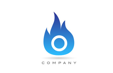 O blue fire flames alphabet letter logo design. Creative icon template for company and business