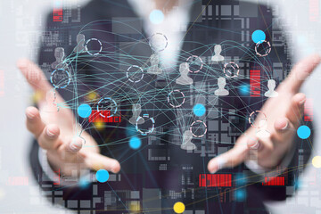 Global network. Blockchain. 3D illustration. Neural networks and artificial intelligence. Abstract