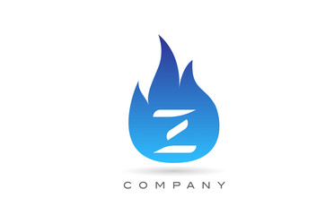 Z blue fire flames alphabet letter logo design. Creative icon template for company and business